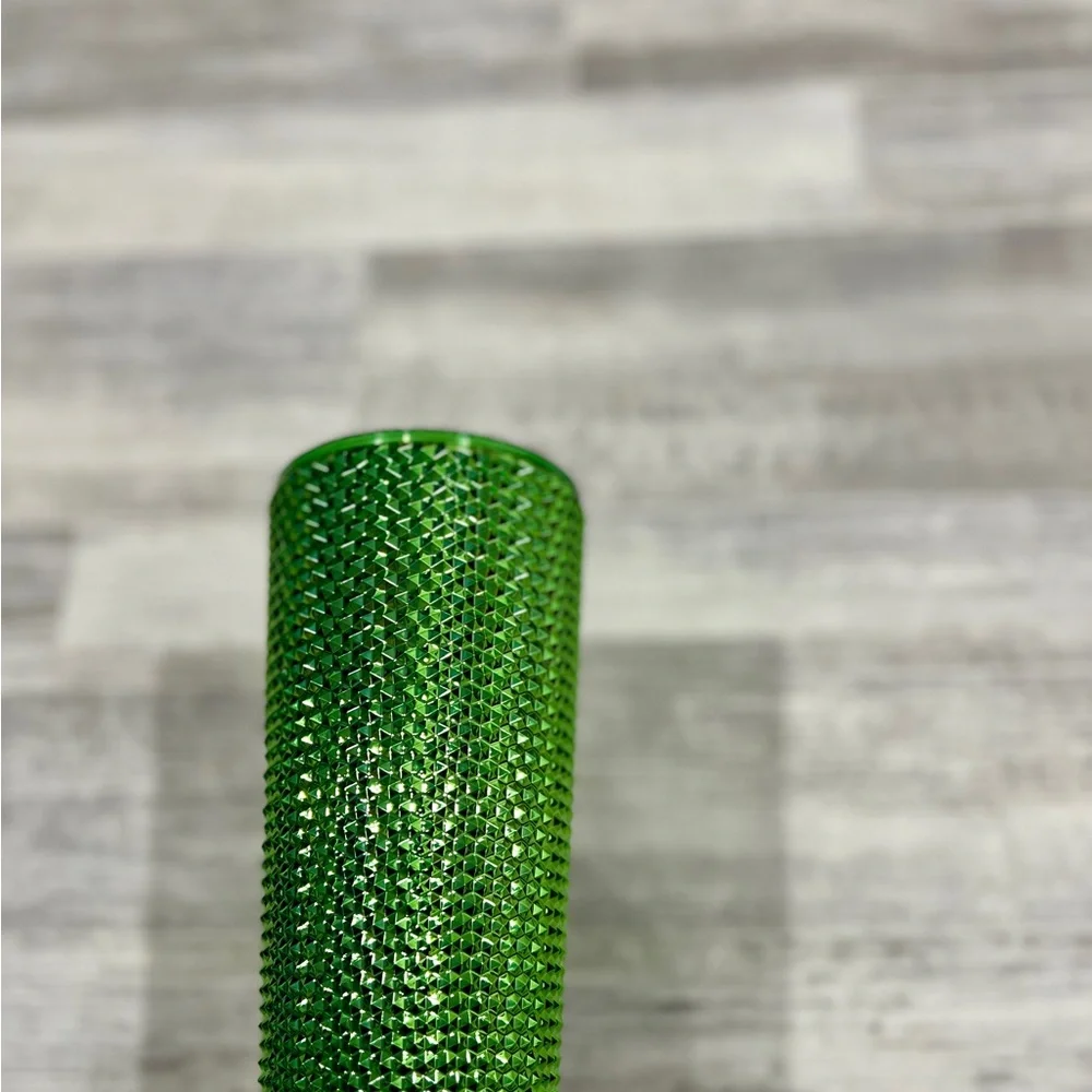 STARBUCKS Tumbler Holiday Studded Green Metallic 24 oz +‎ cold cup key chain